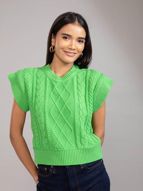 twenty dresses green self design sweater