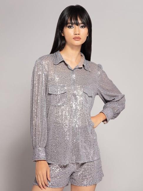 twenty dresses grey embellished shirt