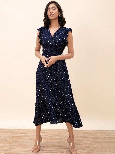 twenty dresses navy polka dots a-line dress