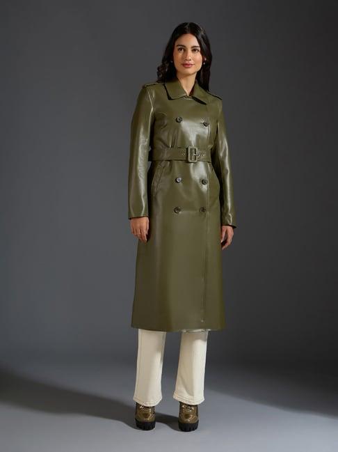 twenty dresses olive faux leather relaxed fit coat