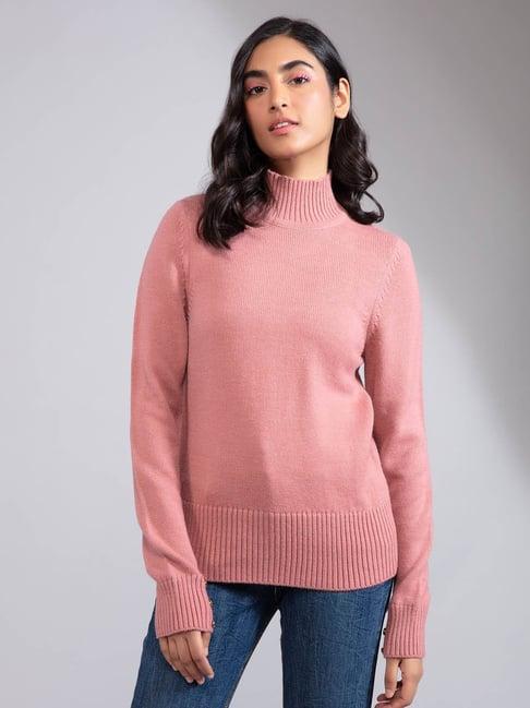 twenty dresses pink self design sweater
