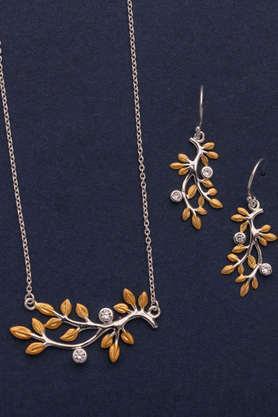 twig leaf gold and silver necklace set