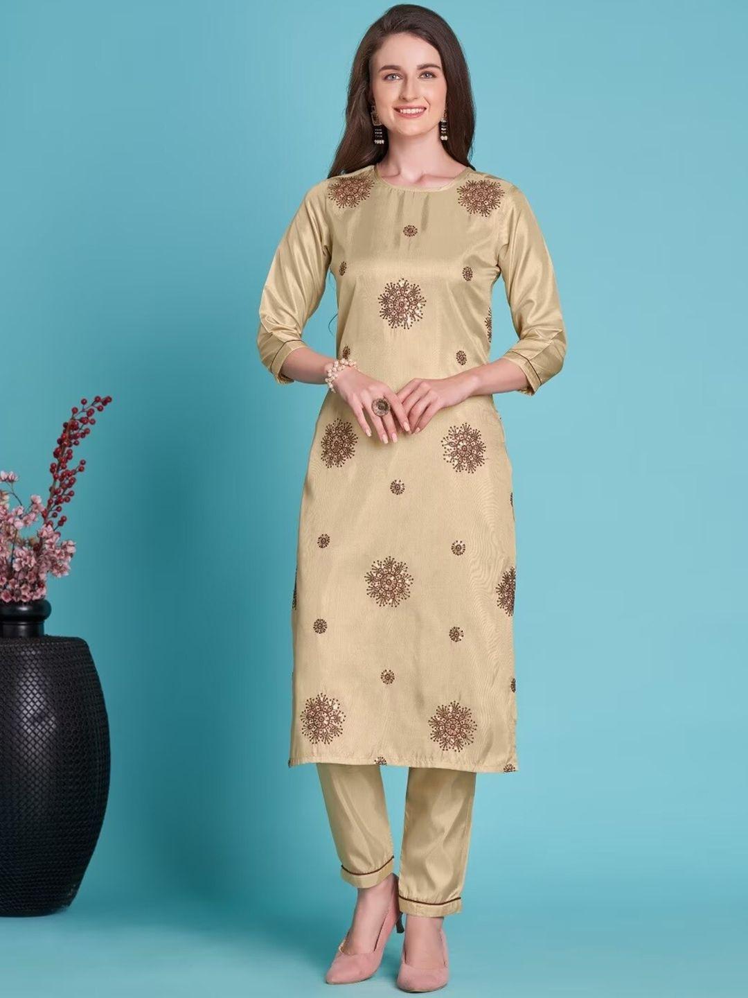 twika ethnic motifs embroidered sequined straight kurta & trousers