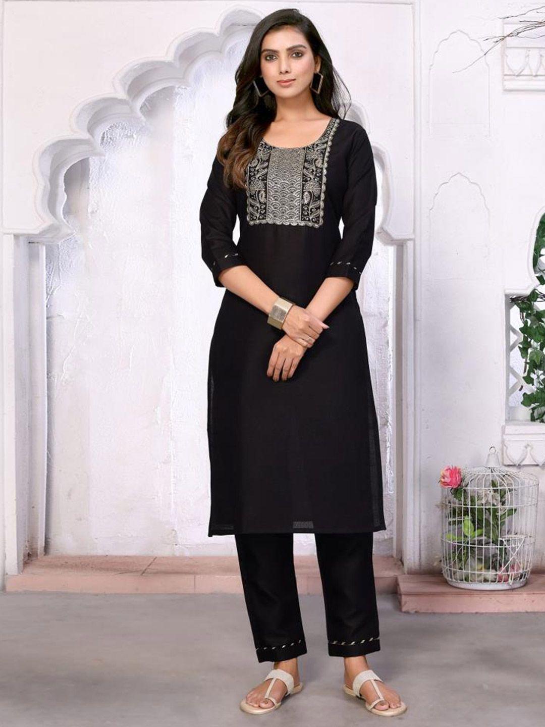 twika ethnic motifs yoke design thread work detail straight kurta with trousers