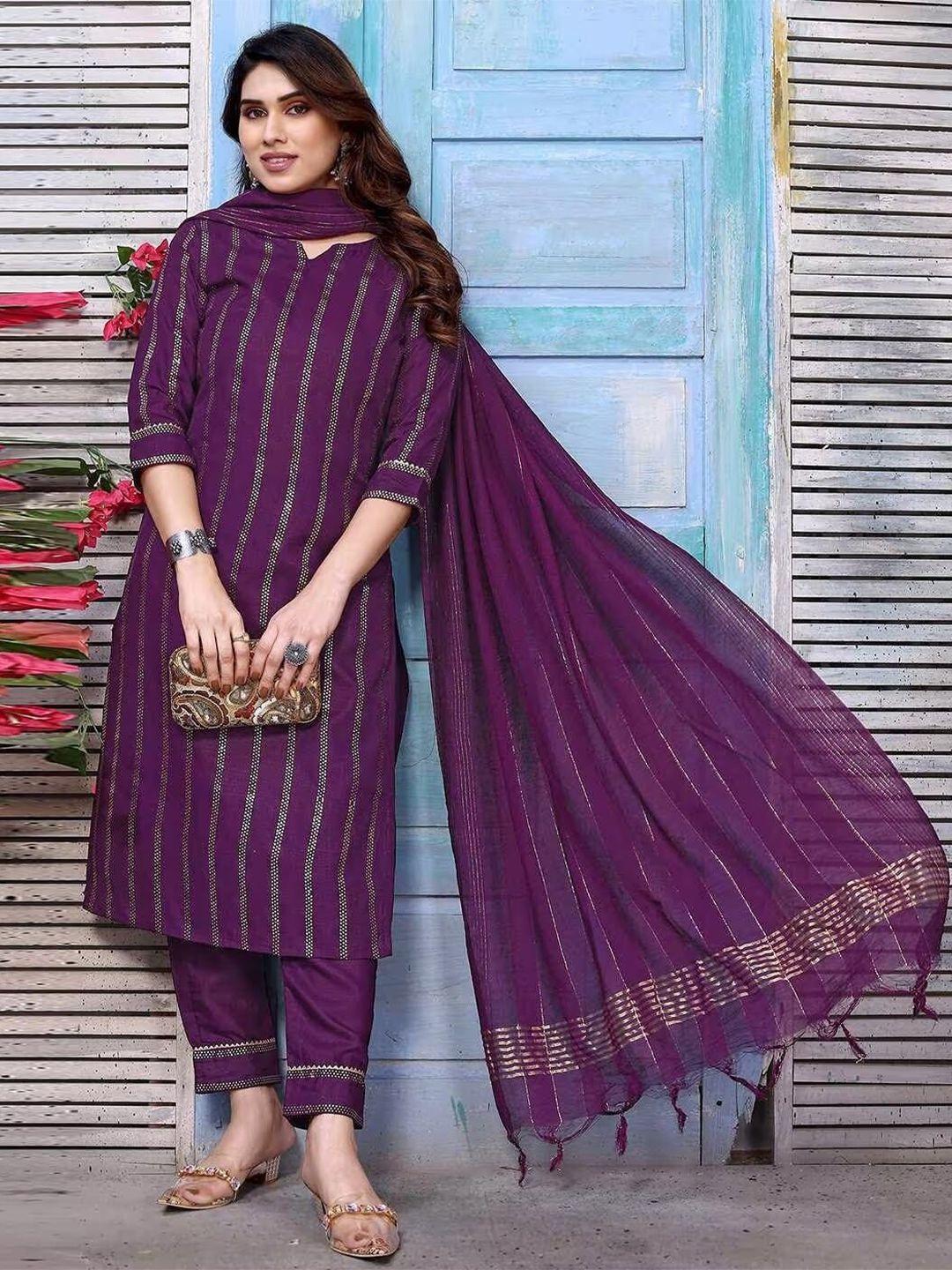 twika women purple regular kurti with trousers & with dupatta