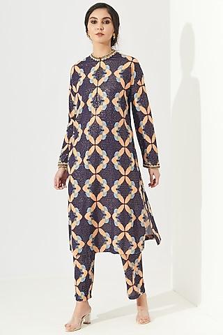 twilight blue geometric printed kurta set