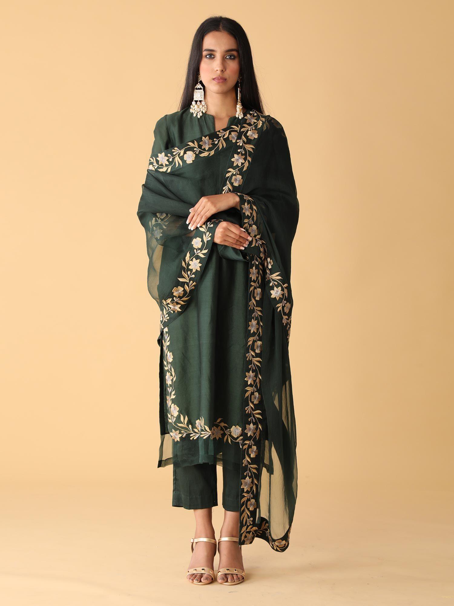 twilight emerald chanderi set (3 pcs)