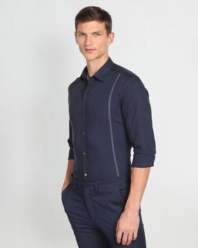twill slim fit shirt with logo embroidered