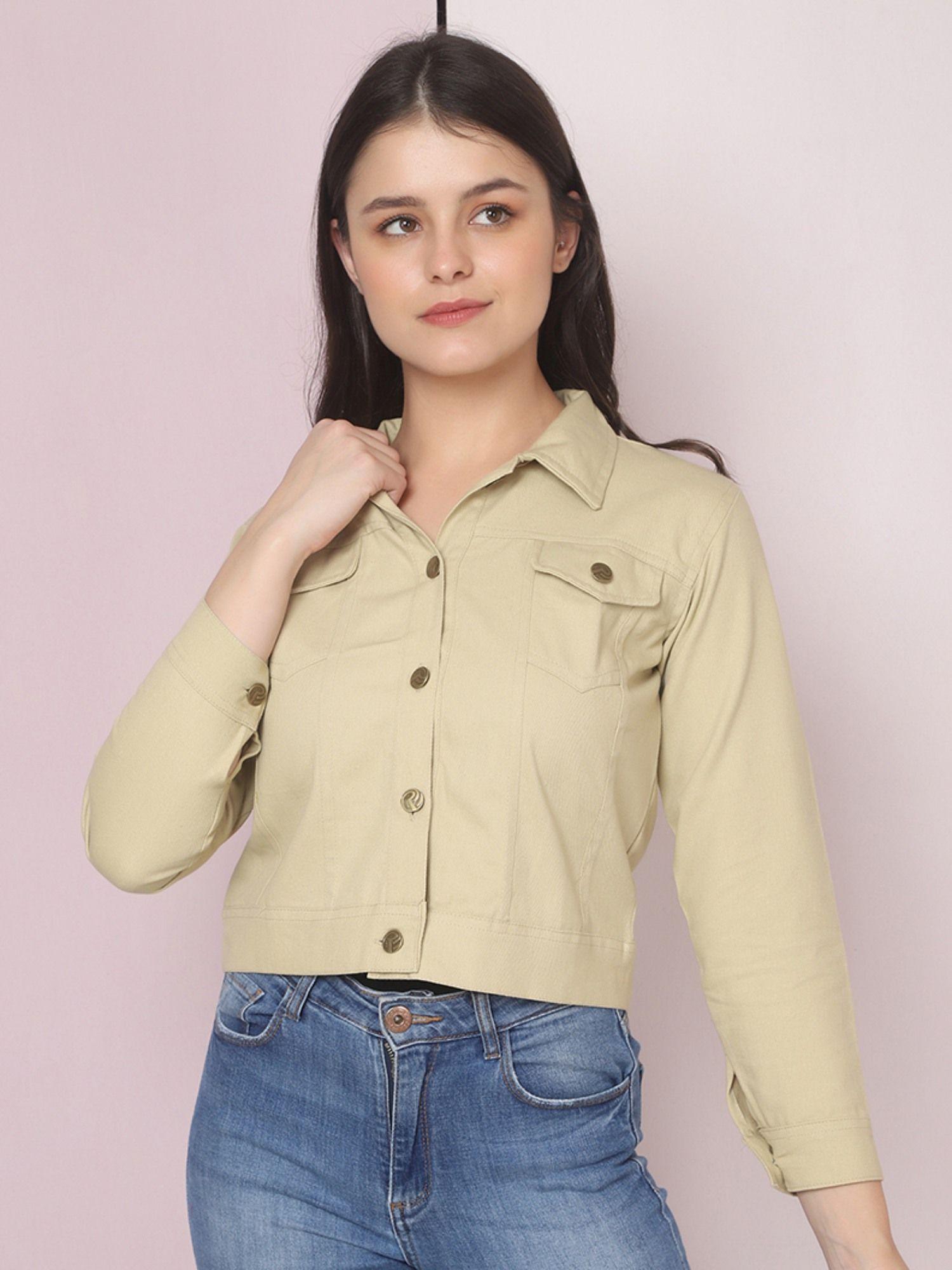 twill beige buttoned women regular jacket