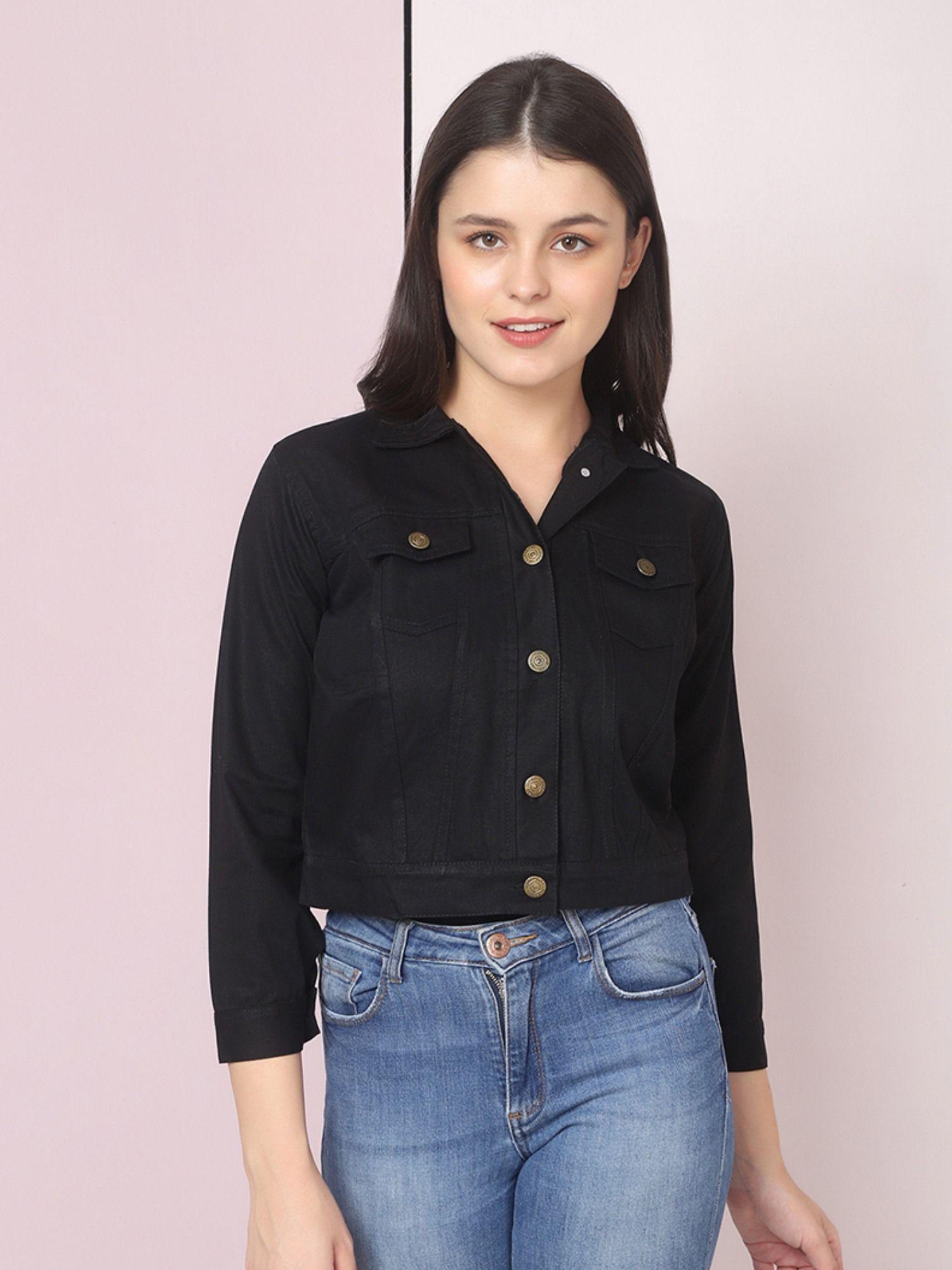 twill black buttoned women regular jacket