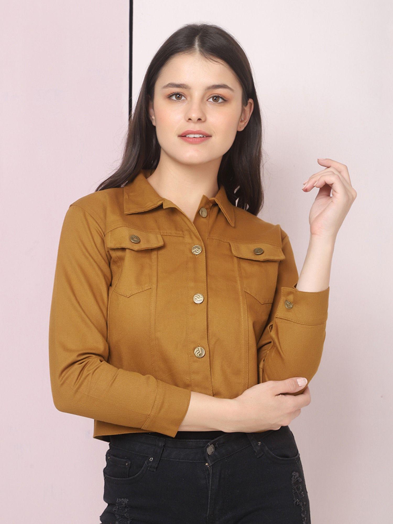 twill brown buttoned women regular jacket