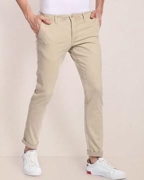 twill dyed flat-front chinos