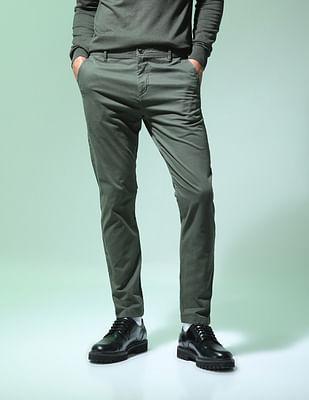 twill solid casual trousers