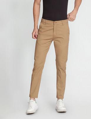 twill solid casual trousers