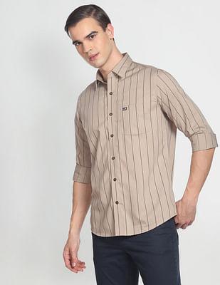 twill vertical stripe cotton casual shirt