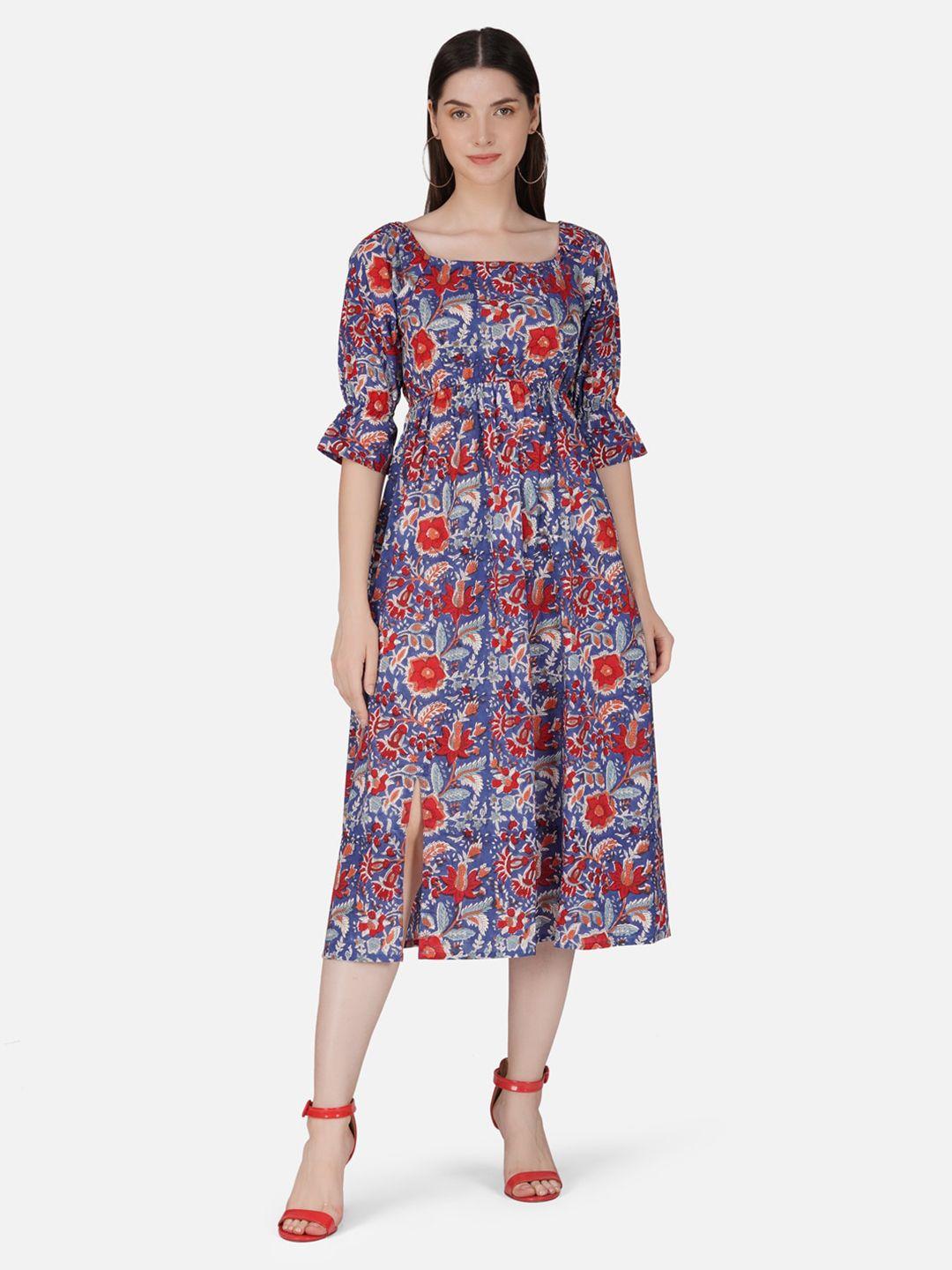 twilldor floral printed gathered details cotton a-line midi dress