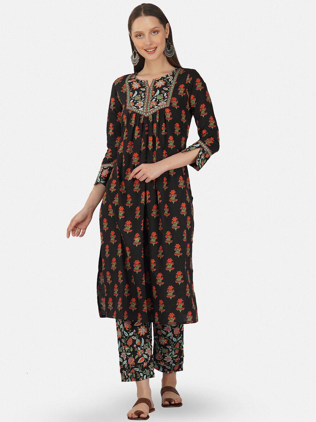 twilldor floral printed a-line pure cotton kurta with trousers