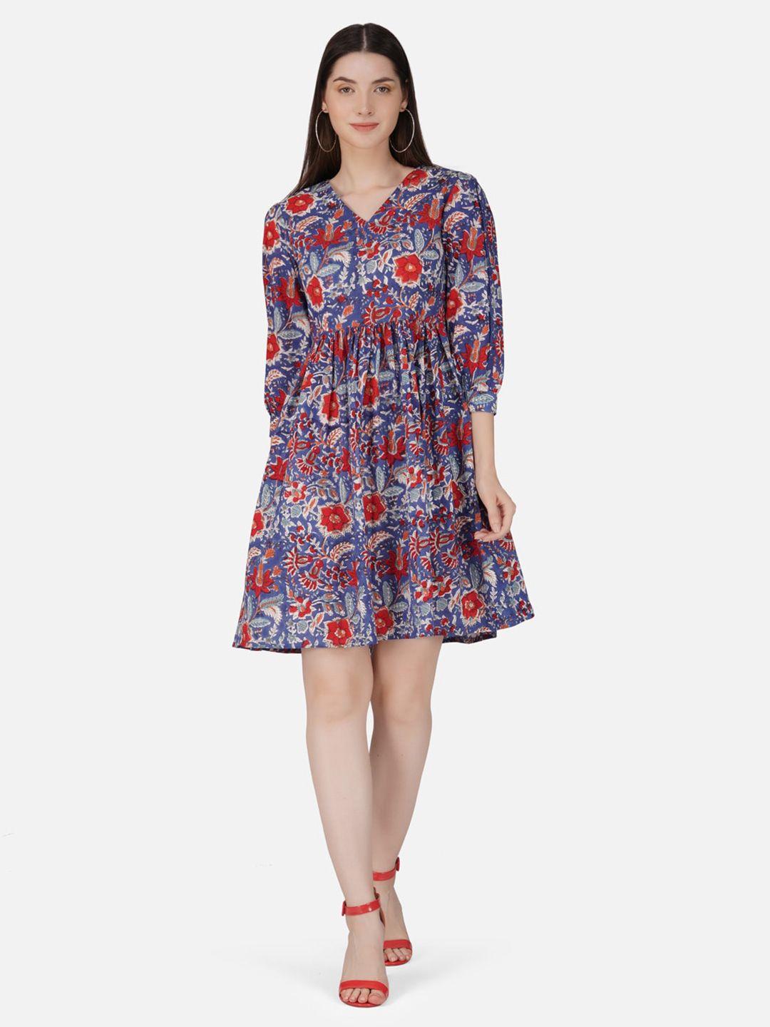 twilldor floral printed gathered detailed cotton fit & flare dress