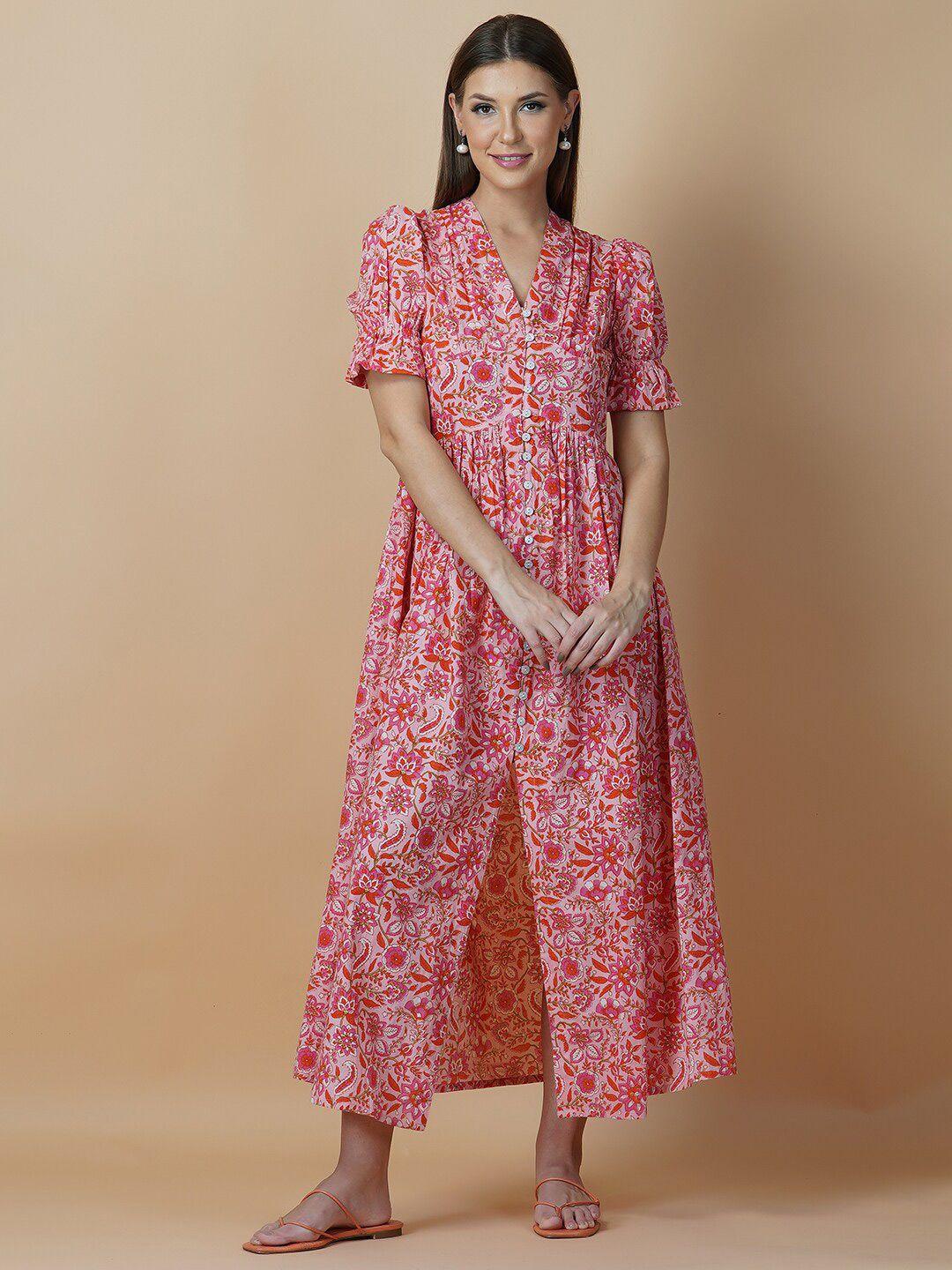 twilldor pink cotton floral ethnic maxi dress