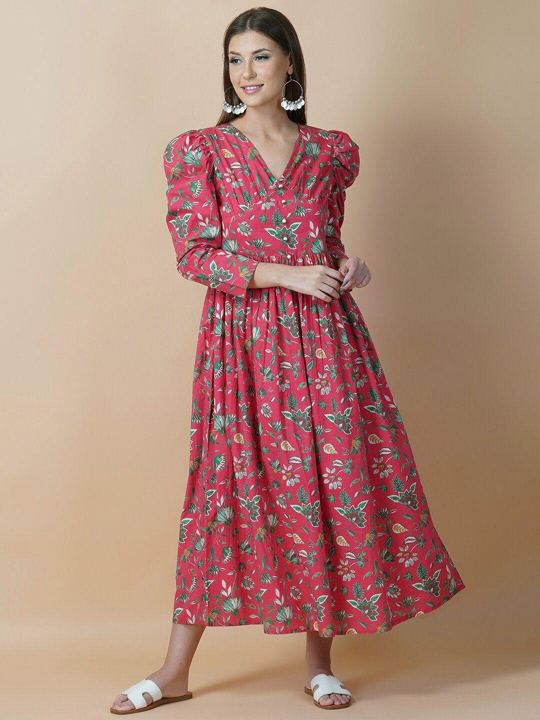 twilldor red floral maxi fit & flare cotton dress