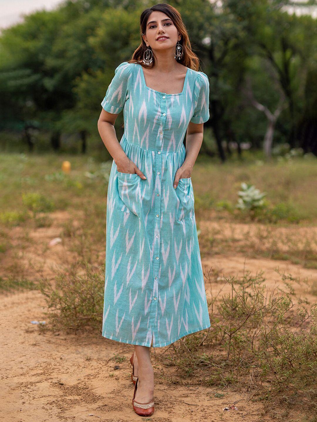 twilldor turquoise blue a-line maxi cotton dress