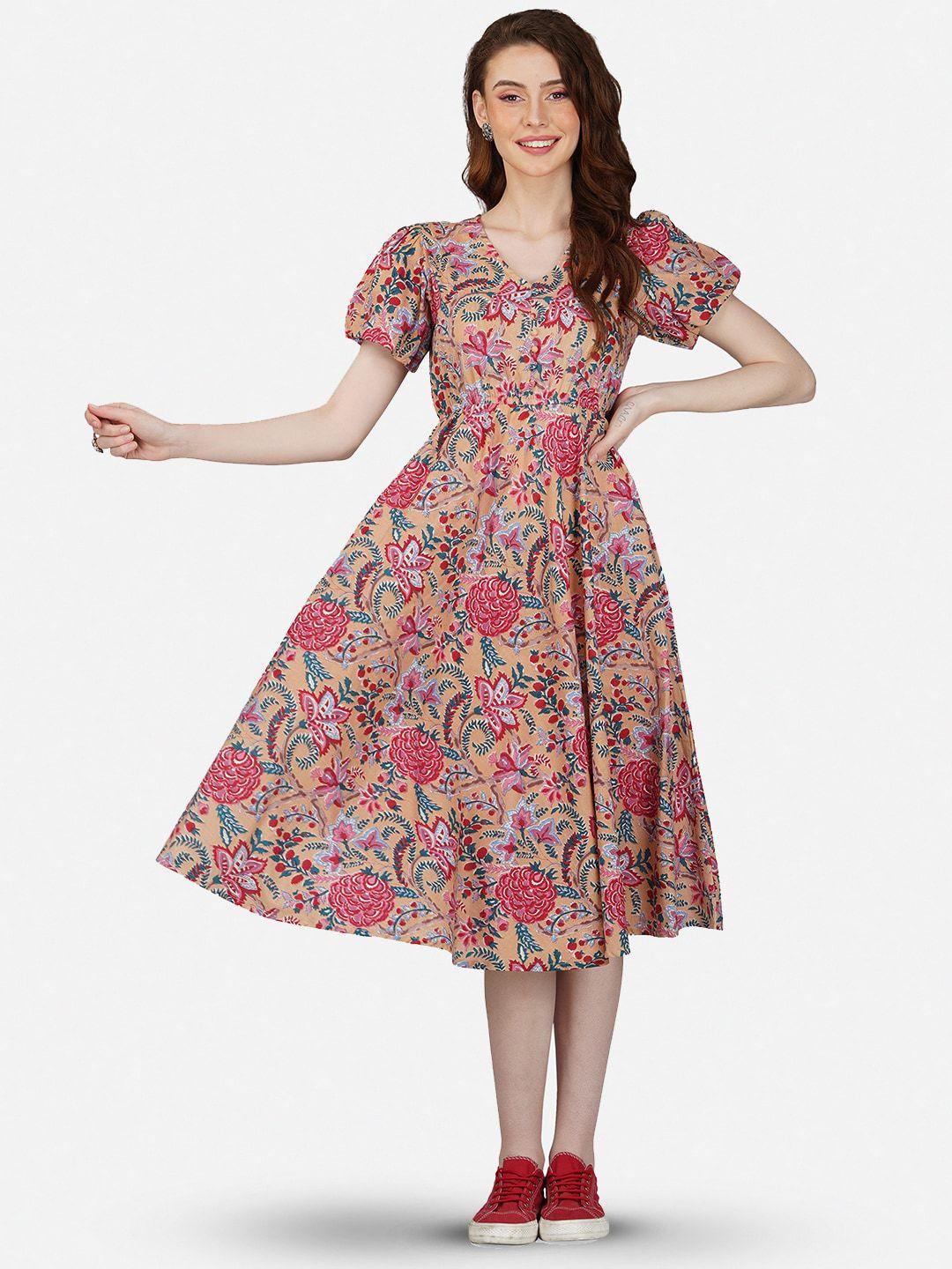 twilldor v-neck floral printed casual cotton midi dress