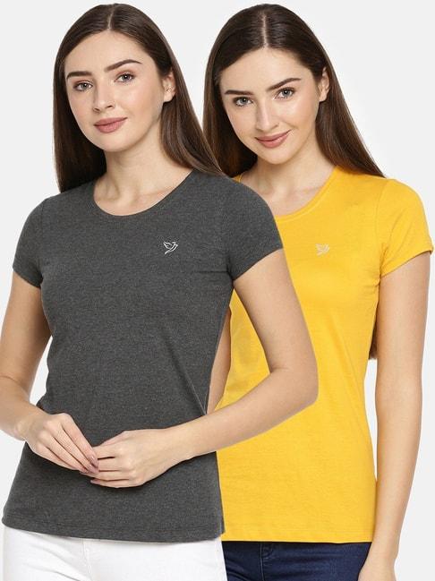 twin birds grey & yellow logo print t-shirt - pack of 2