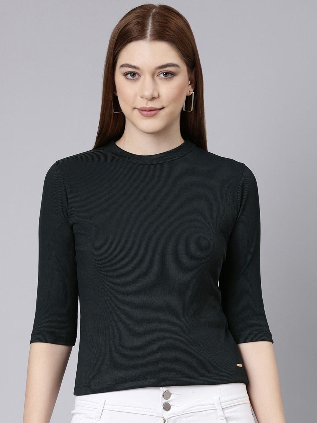 twin birds high neck ribbed fitted top