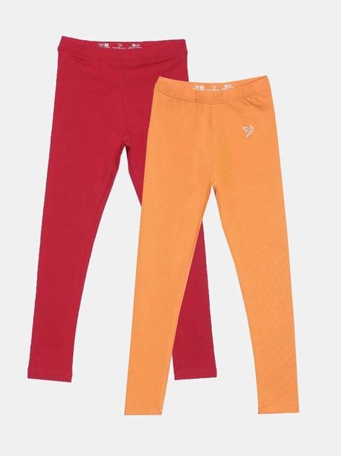 twin birds kids red & yellow cotton regular fit leggings (pack of 2)