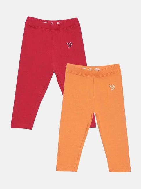 twin birds kids red & yellow cotton regular fit leggings (pack of 2)