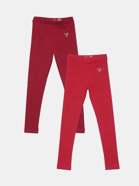 twin birds kids red cotton regular fit leggings (pack of 2)