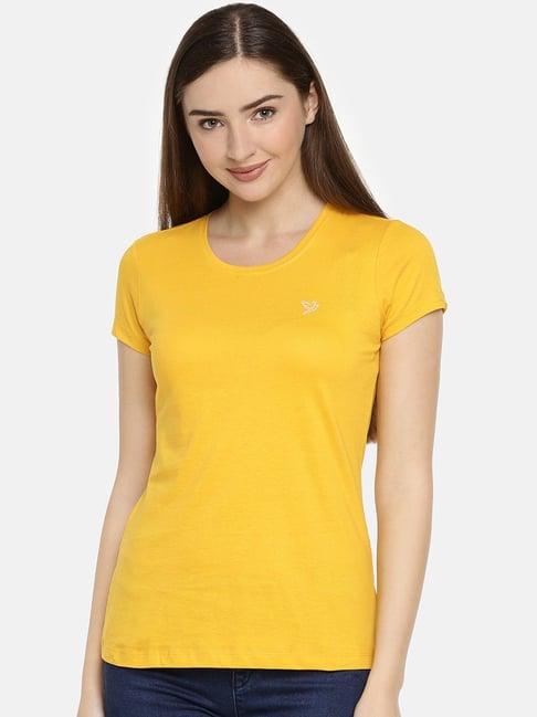 twin birds mustard cotton logo print t-shirt