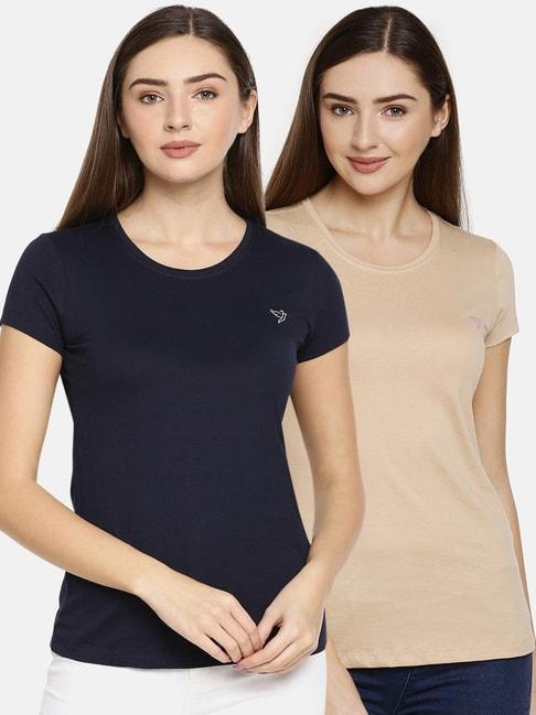 twin birds navy & beige cotton t-shirt - pack of 2