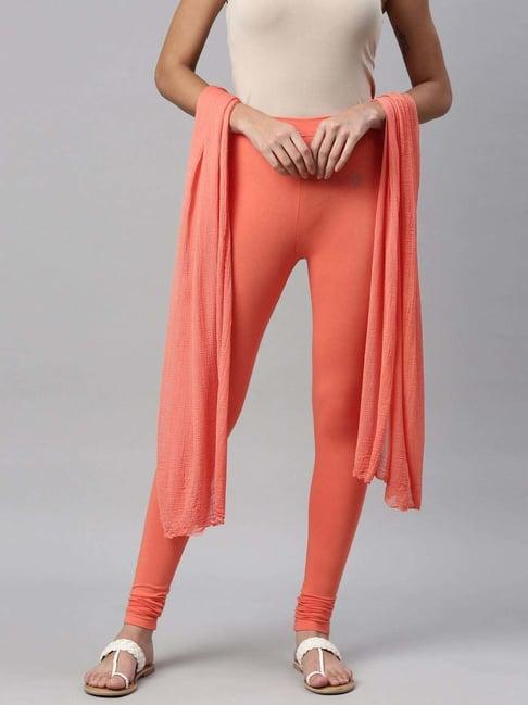 twin birds orange cotton full length leggings with dupatta