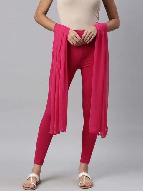 twin birds pink cotton ankle length leggings with dupatta