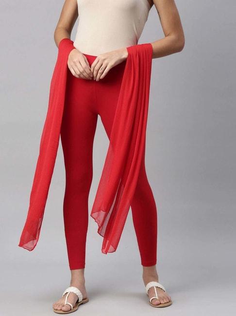 twin birds red cotton ankle length leggings with dupatta