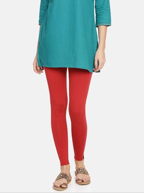 twin birds red cotton ankle length leggings