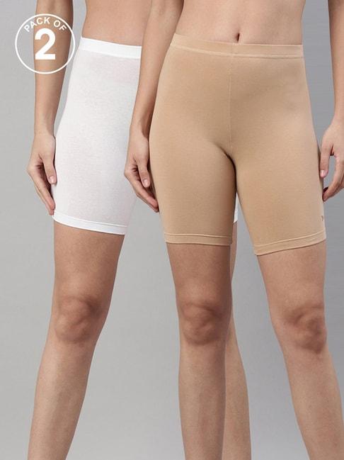 twin birds white & beige cotton sports shorts - pack of 2
