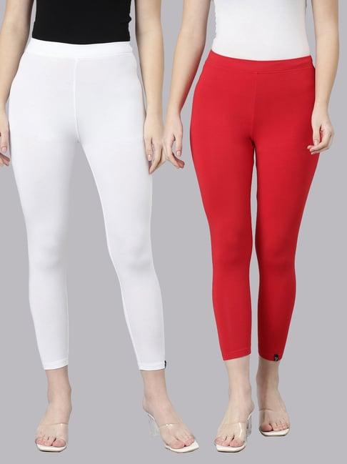 twin birds white & coral plain cropped leggings - pack of 2
