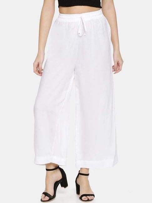 twin birds white mid rise palazzos