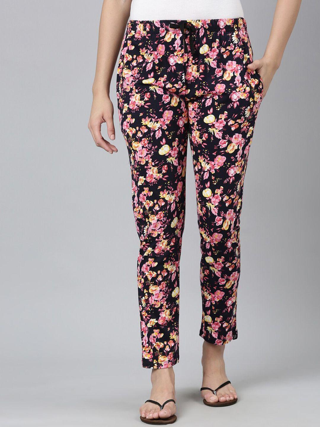 twin birds women floral printed pure cotton straight lounge pants