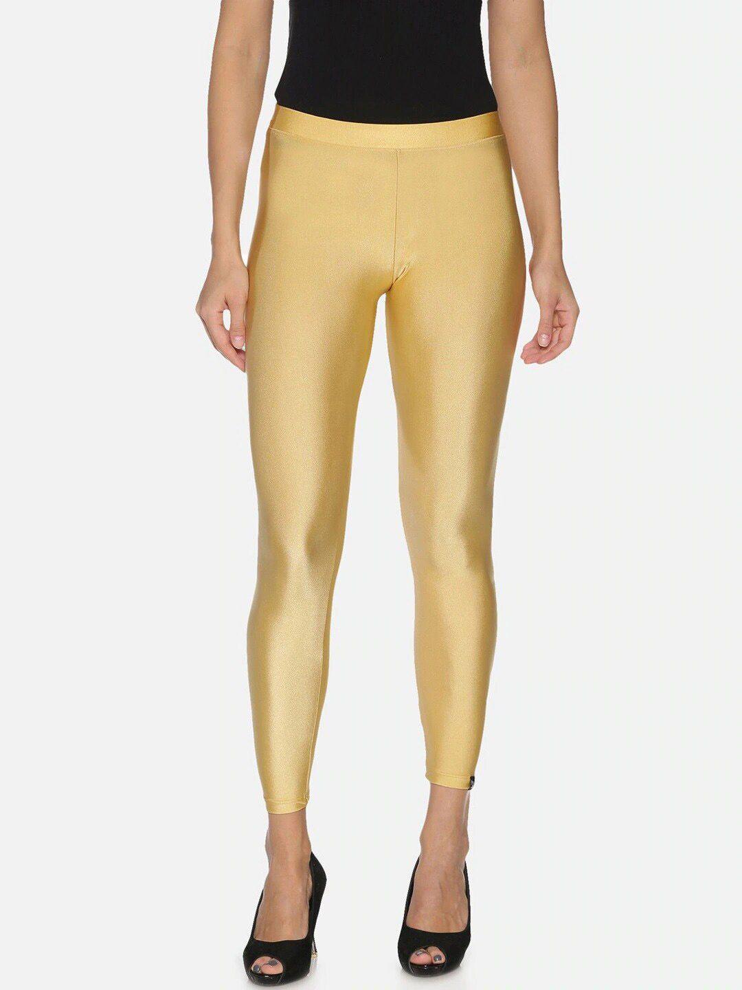 twin birds women gold-colored solid ankle-length leggings