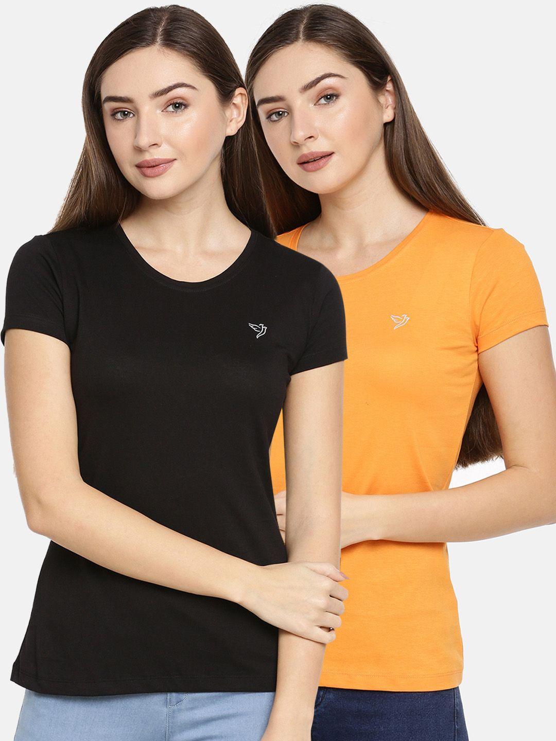 twin birds women pack of 2  solid round neck pure cotton t-shirt