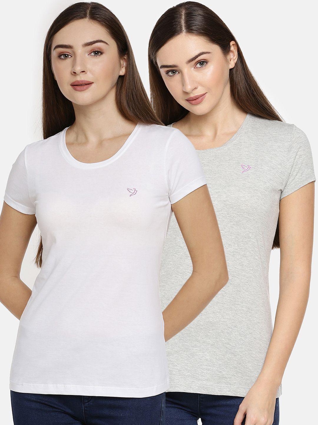 twin birds women pack of 2 slim fit solid round neck t-shirts