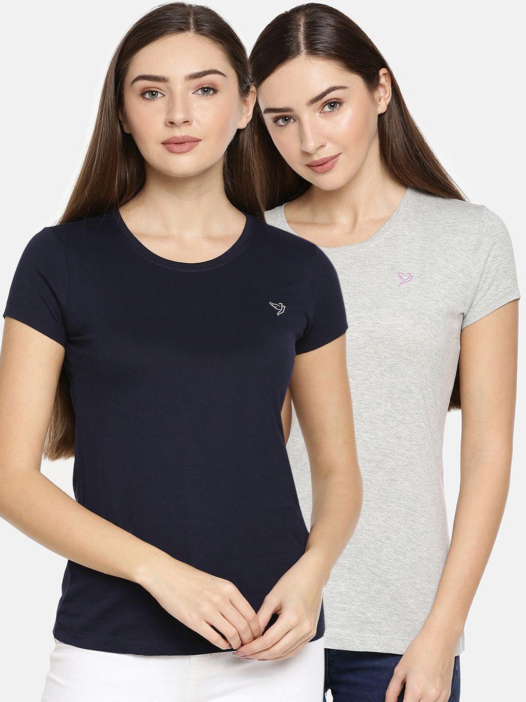 twin birds women pack of 2 solid round neck t-shirt
