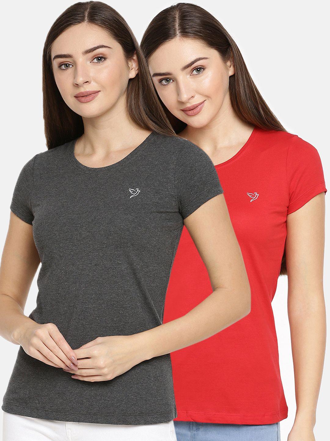 twin birds women pack of 2 solid round neck t-shirts