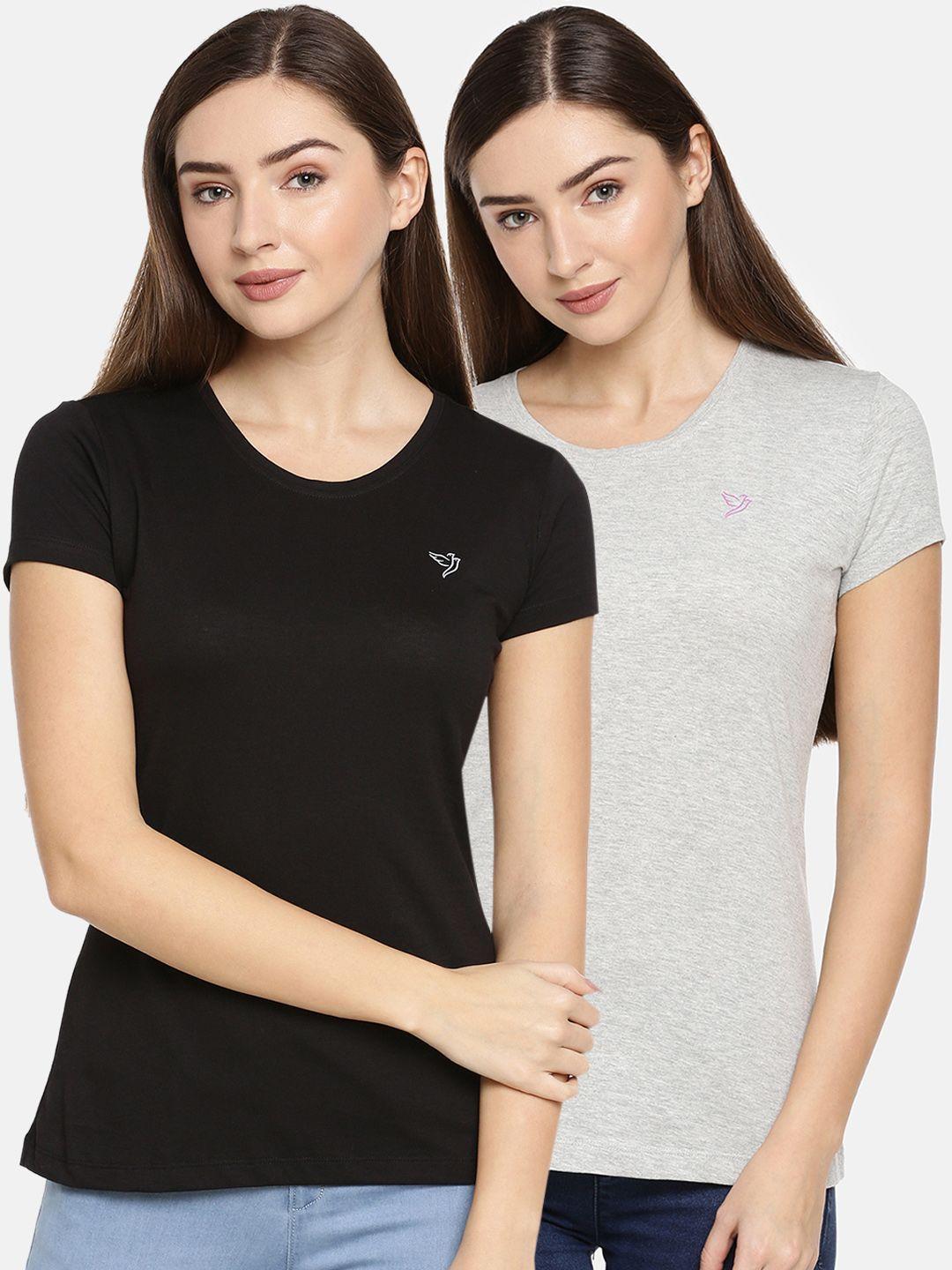 twin birds women pack of 2 solid slim fit round neck t-shirts