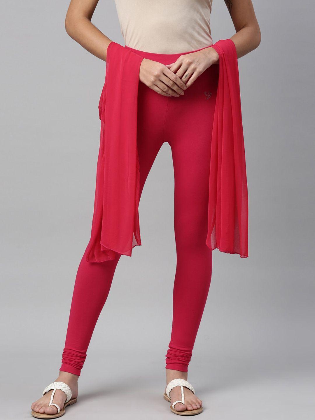 twin birds women pink solid churidar-length leggings with matching shawl