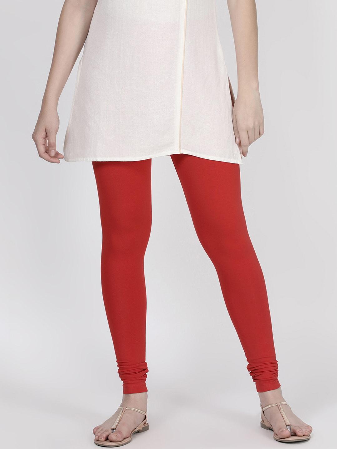twin birds women red solid churidar-length leggings