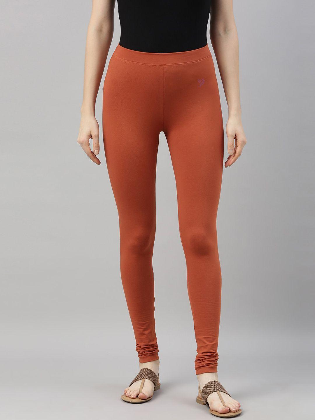 twin birds women rust orange solid churidar length leggings